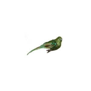 Green Glitter/Bead Bird + Feather 11cm Pack x2 Christmas Decoration