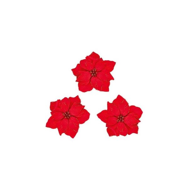 Red Poinsettia Clip On Christmas Decoration 14cm Pack x 3