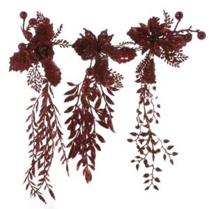 Red Glittered Clip-On Floral Picks Christmas Tree Decorations Pack x3 Assorted