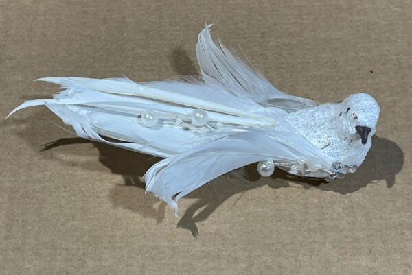 Pair White Birds (Bead & Feather) Christmas Decoration 16cm Wreath/Garland/Tree