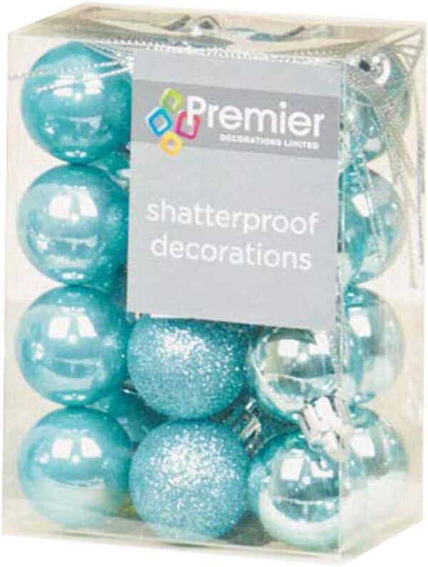 48 (2x24) Ice Blue Mix 30mm Shatterproof Baubles Christmas Decorations