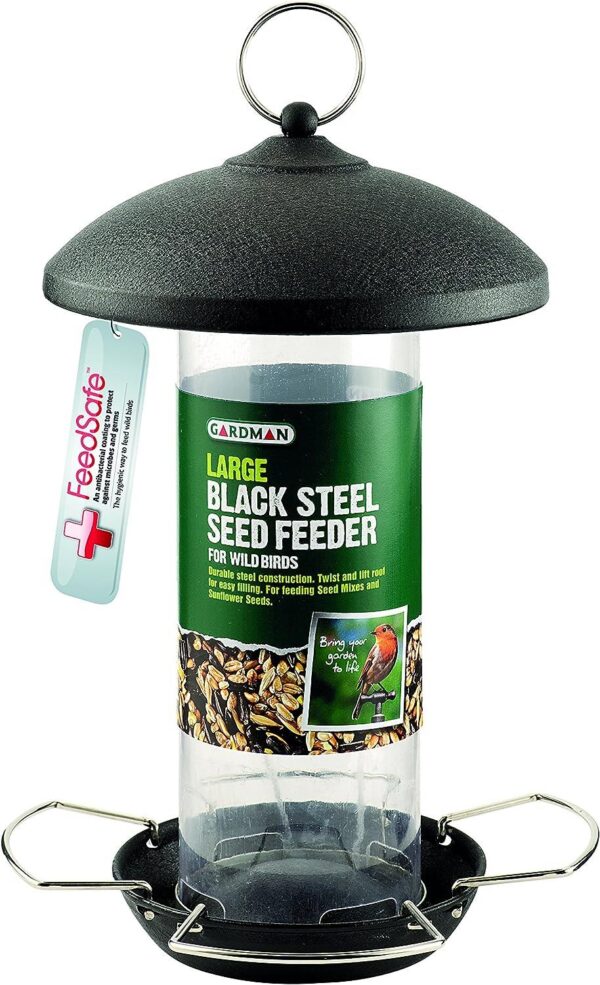 New Gardman Large Black Steel Seed Feeder Wild Bird Care A01513