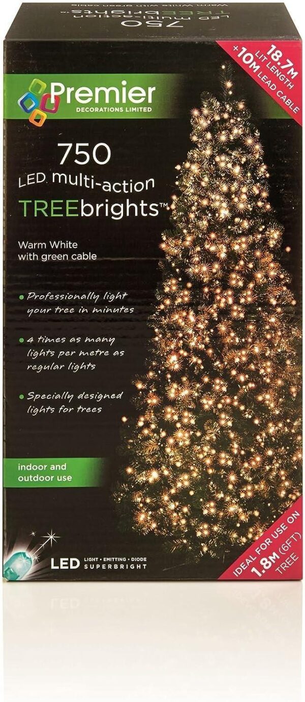 750 Warm White Premier Treebrights Multi Action LED Christmas Tree Lights + Timer