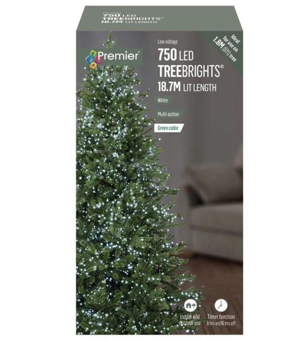 750 White Premier Treebrights Multi Action LED Christmas Tree Lights + Timer