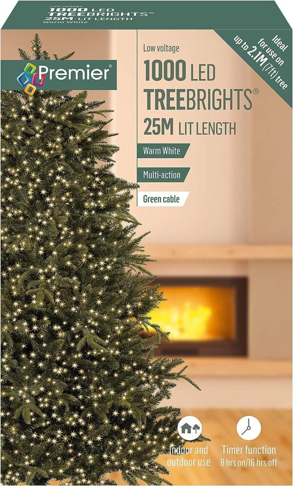 1000 Warm White Premier Treebrights Multi Action LED Christmas Tree Lights + Timer