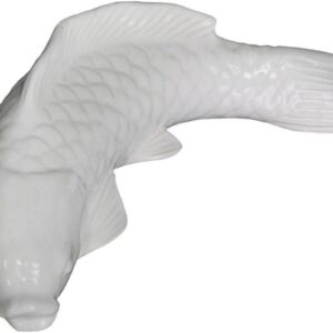 Ceramic Carp Fish Figurine Shiny White Large 29.5cm