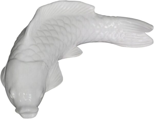 Ceramic Carp Fish Figurine Shiny White Large 29.5cm