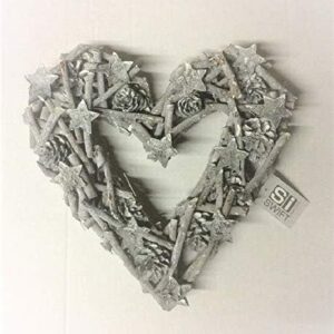 30cm Natural Twig/Wood Frosted Heart Shape Wreath