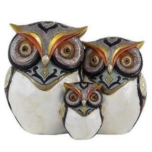 New Design White, Blue & Purple Owl Family Painted Figurine Decoration 12.5cm