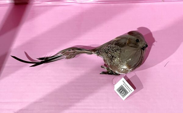 Copper/Brown 24cm Sequin / Feathered Large Bird christmas Decoration Pack x2