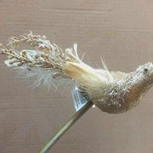 Pair 20cm Champagne Gold Bird feather/Bead Christmas Decorations 18024