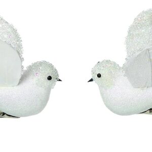 Flying Bird 15cm 'White' & Real Feather Premier Christmas Decoration Pack x2