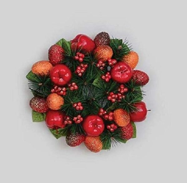 3in Large Christmas Candle Ring Decoration Fruit & Berries Mix