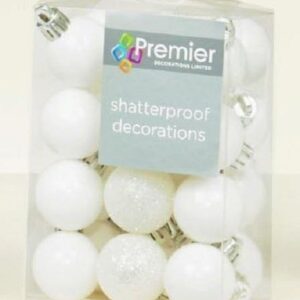 White Mix 30mm Shatterproof Baubles Christmas Tree Decorations Pack x24
