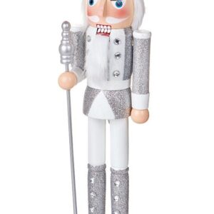 Nutcracker Soldier + Staff 38cm Tall White/Silver Premier Christmas Decorations