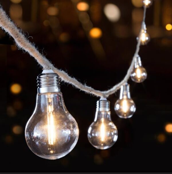 10 Bulb Jute Rope String Lights Warm White A60 Bulbs