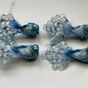 15cm Glittered Robin With Lace Tails Blue Pack x4