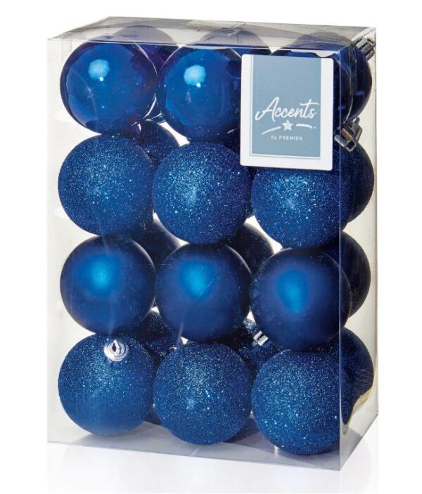 Pack 24 Midnight Blue Mix 60mm Shatterproof Baubles Christmas Tree Decorations Themed