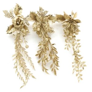 Gold Glittered Clip-On Floral Picks Christmas Tree Decorations Pack x3 Assorted