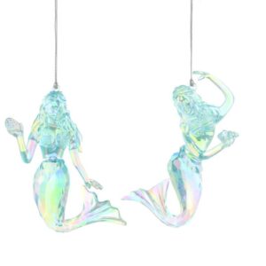 Blue Iridescent Acrylic Mermaids 12cm Christmas Ornaments Set x2