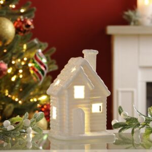 Festive Large White Porcelain Light-Up House 18cm B/O