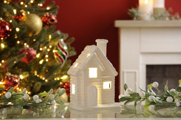 Festive Large White Porcelain Light-Up House 18cm B/O
