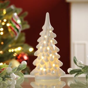 Festive B/O White Light Up Porcelain Tree 18cm