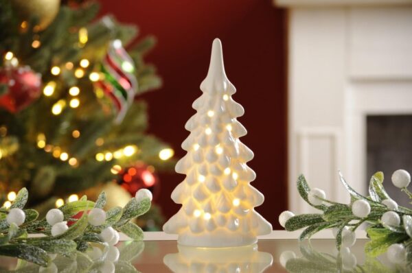 Festive B/O White Light Up Porcelain Tree 18cm
