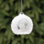 White Cut Out Ball 8cm Bird/Owl Design Christmas Tree Ornaments Pack x2