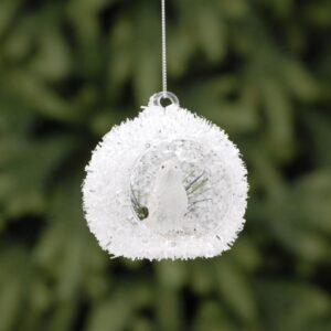 White Cut Out Ball 8cm Bird/Owl Design Christmas Tree Ornaments Pack x2
