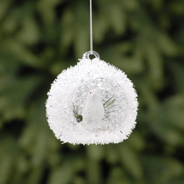 White Cut Out Ball 8cm Bird/Owl Design Christmas Tree Ornaments Pack x2