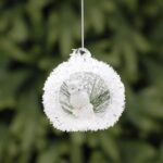 White Cut Out Ball 8cm Bird/Owl Design Christmas Tree Ornaments Pack x2