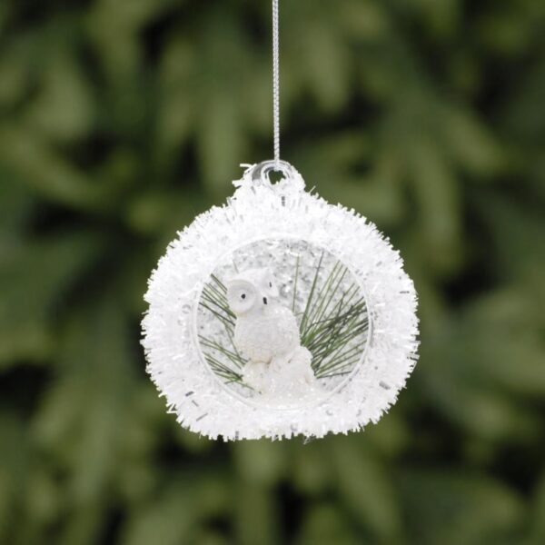 White Cut Out Ball 8cm Bird/Owl Design Christmas Tree Ornaments Pack x2