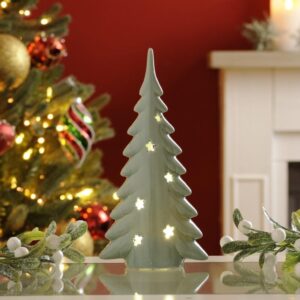 Festive B/O Green Light Up Porcelain Tree 23cm