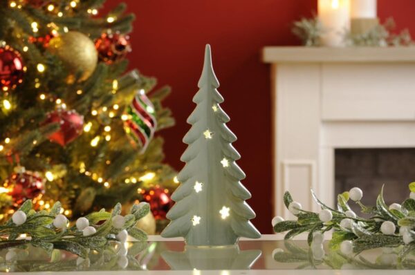 Festive B/O Green Light Up Porcelain Tree 23cm