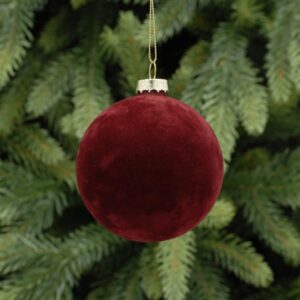 Burgundy Flocked Ball/Olive Decorations - 8-13cm Pack x4