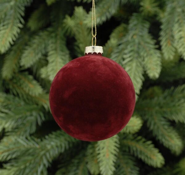 Burgundy Flocked Ball/Olive Decorations - 8-13cm Pack x4
