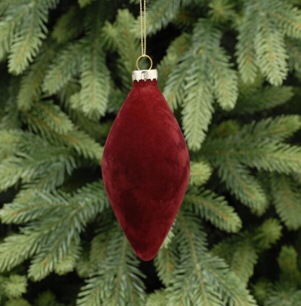 Burgundy Flocked Ball/Olive Decorations - 8-13cm Pack x4