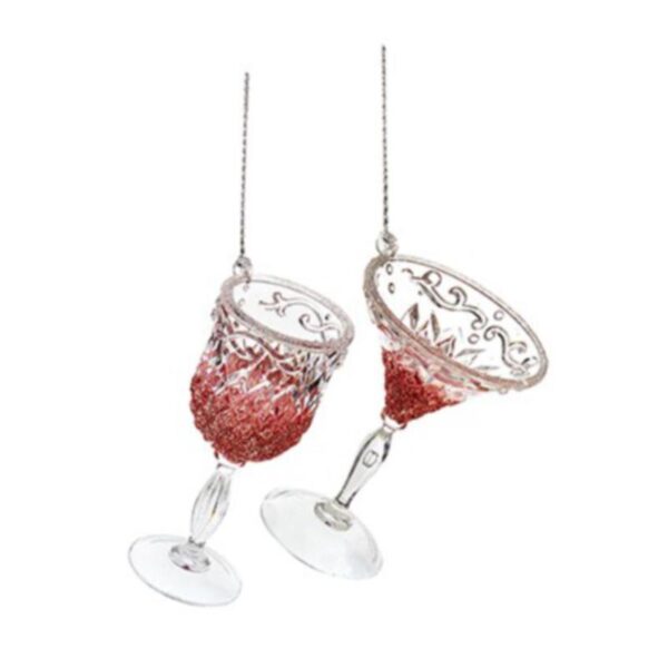 Wine Glass Christmas Tree Ornaments Set x2 Designs Rose Gold / Acrylic