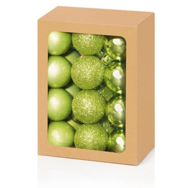 48 (2x24) Lime Green Mix Shatterproof Baubles Christmas Tree Decorations 30mm
