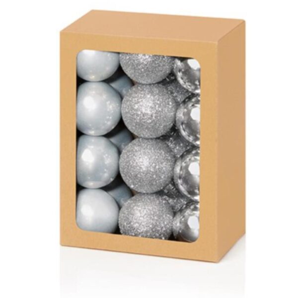 48 (2x24) Silver Mix Shatterproof Baubles 30mm Christmas Decorations