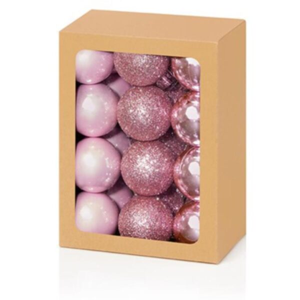 48 (2x24) Pink Mix Shatterproof Baubles 30mm Christmas Tree Decorations
