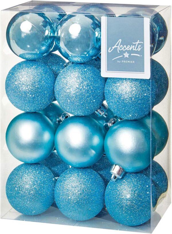 60mm Shatterproof Baubles ICE BLUE Christmas Tree Decorations Pack x24