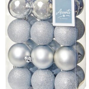 Pack x24 Silver Mix 60mm Shatterproof Baubles Christmas Tree Decorations Themed