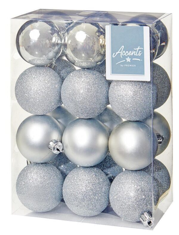 Pack x24 Silver Mix 60mm Shatterproof Baubles Christmas Tree Decorations Themed