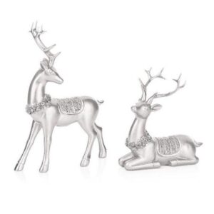 Set x2 Silver Polyresin Reindeer Sparkle Wreath 23cm