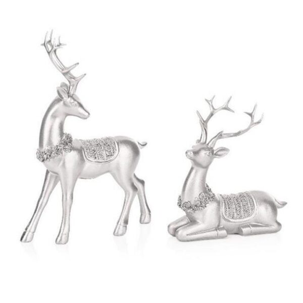 Set x2 Silver Polyresin Reindeer Sparkle Wreath 23cm