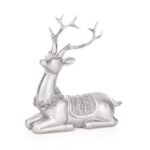 Set x2 Silver Polyresin Reindeer Sparkle Wreath 23cm