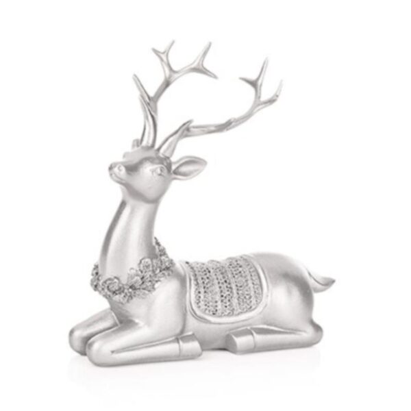 Set x2 Silver Polyresin Reindeer Sparkle Wreath 23cm