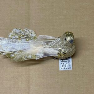 15cm Glittered Robin With Lace Tails Gold Pack x4